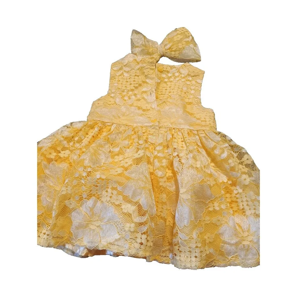 the children's place yellow lace dress 12m with headband